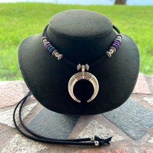 Lunula crecent up side down moon horn necklace